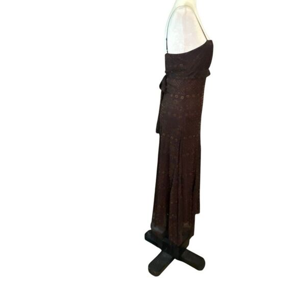 MCM Midi Dress Y2K Brown Boho Spaghetti Strap Fit Flare Size Large USA Vintage - Picture 4 of 7